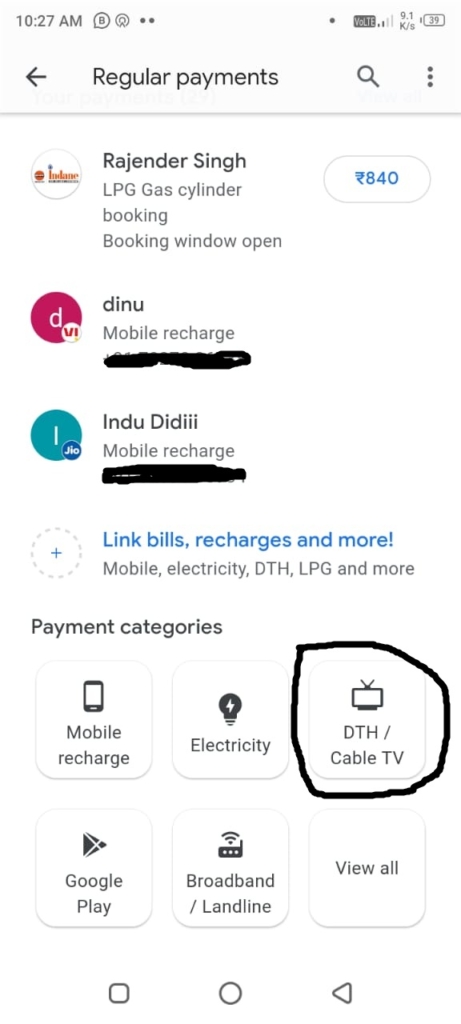 select dish tv recharge option on google pay